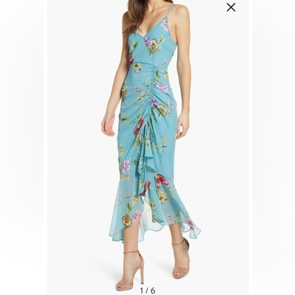 ASTR the Label NWT Floral Ruched Front Maxi Dress in Teal Size Small